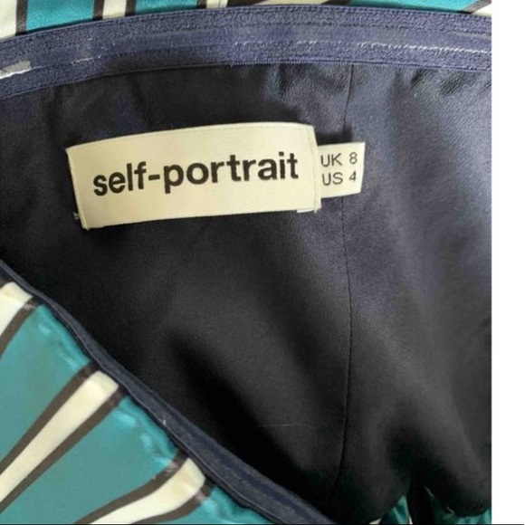 Self Portrait Women's Green & White Striped Asymmetrical Dress Size 4 - Picture 12 of 12